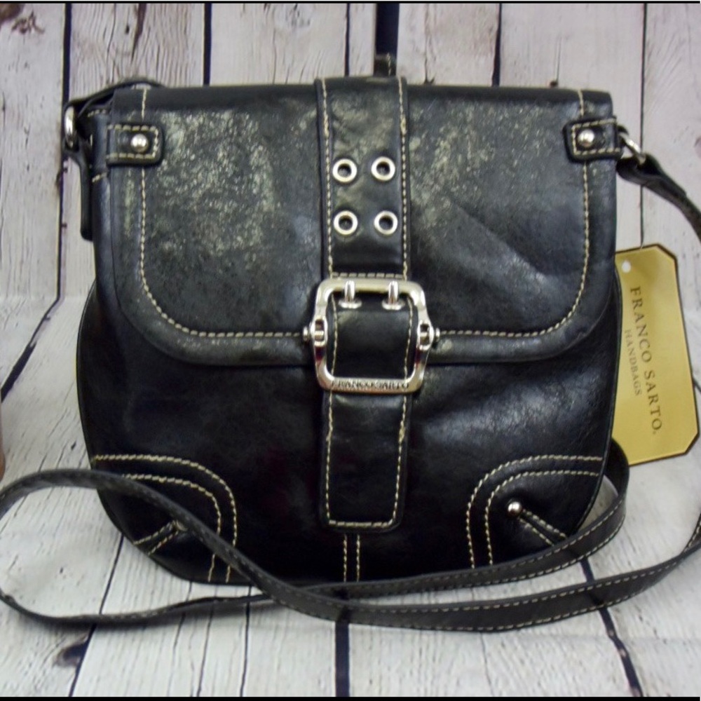 Black Slim Leather Crossbody Franco Sarto Purse